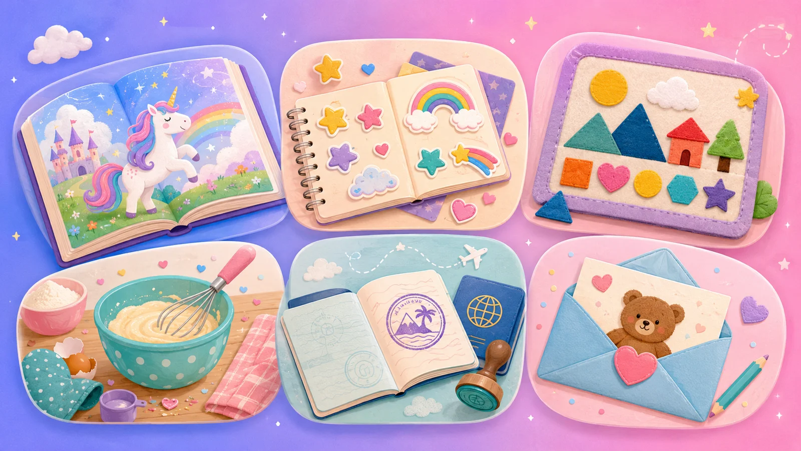 A playful collage of WunderTrove's children's games